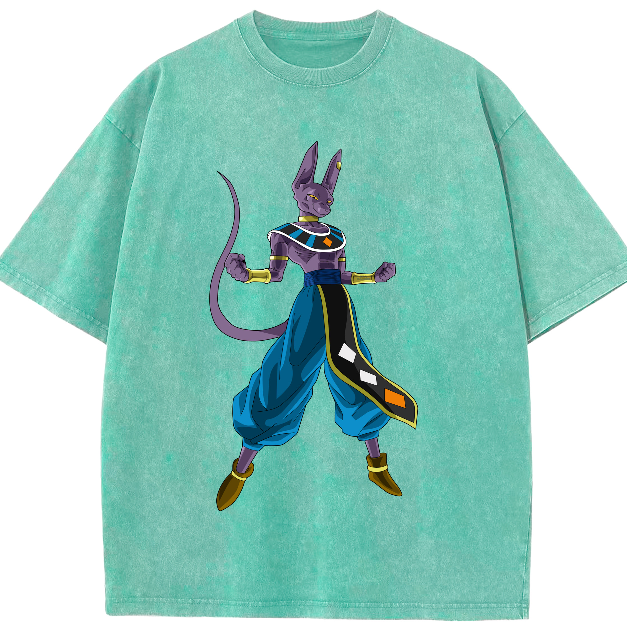 （画像用） ドラゴンボール ビルス 破壊神ビルス DRAGON BALL Beerus Birusu 綿100% ヴィンテージ風 半袖Tシャツ（フロントプリント）